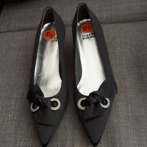 Stuart Weitzman Satin Rhinestone Kitten Heel